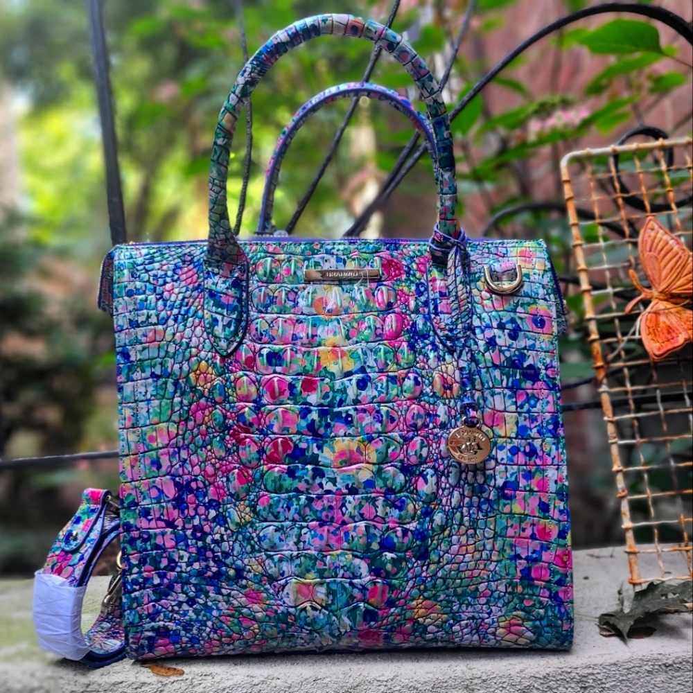 Brahmin Caroline Spring Ditzy Melbourne Leather Satchel Handbag w/Strap NWT